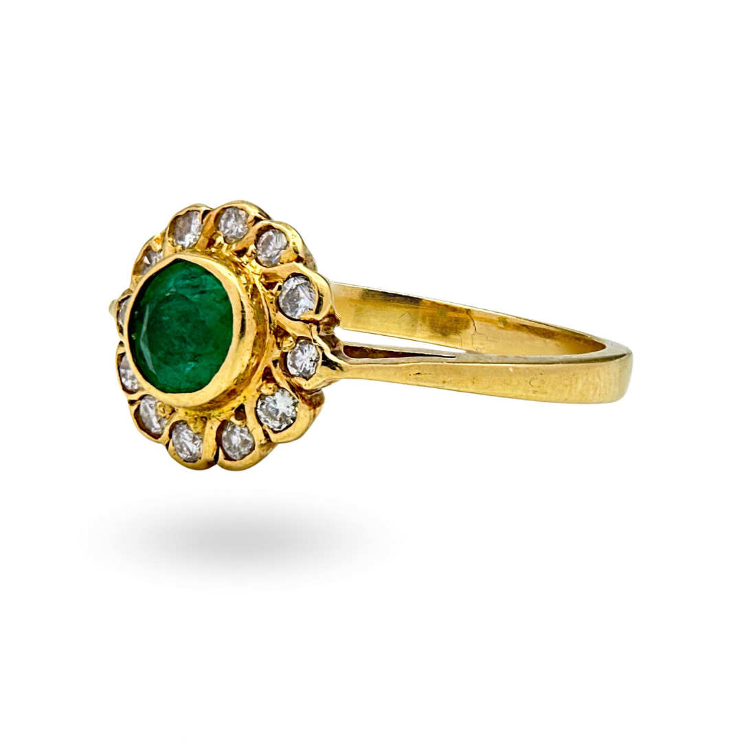 Emerald and Diamond Cluster Ring