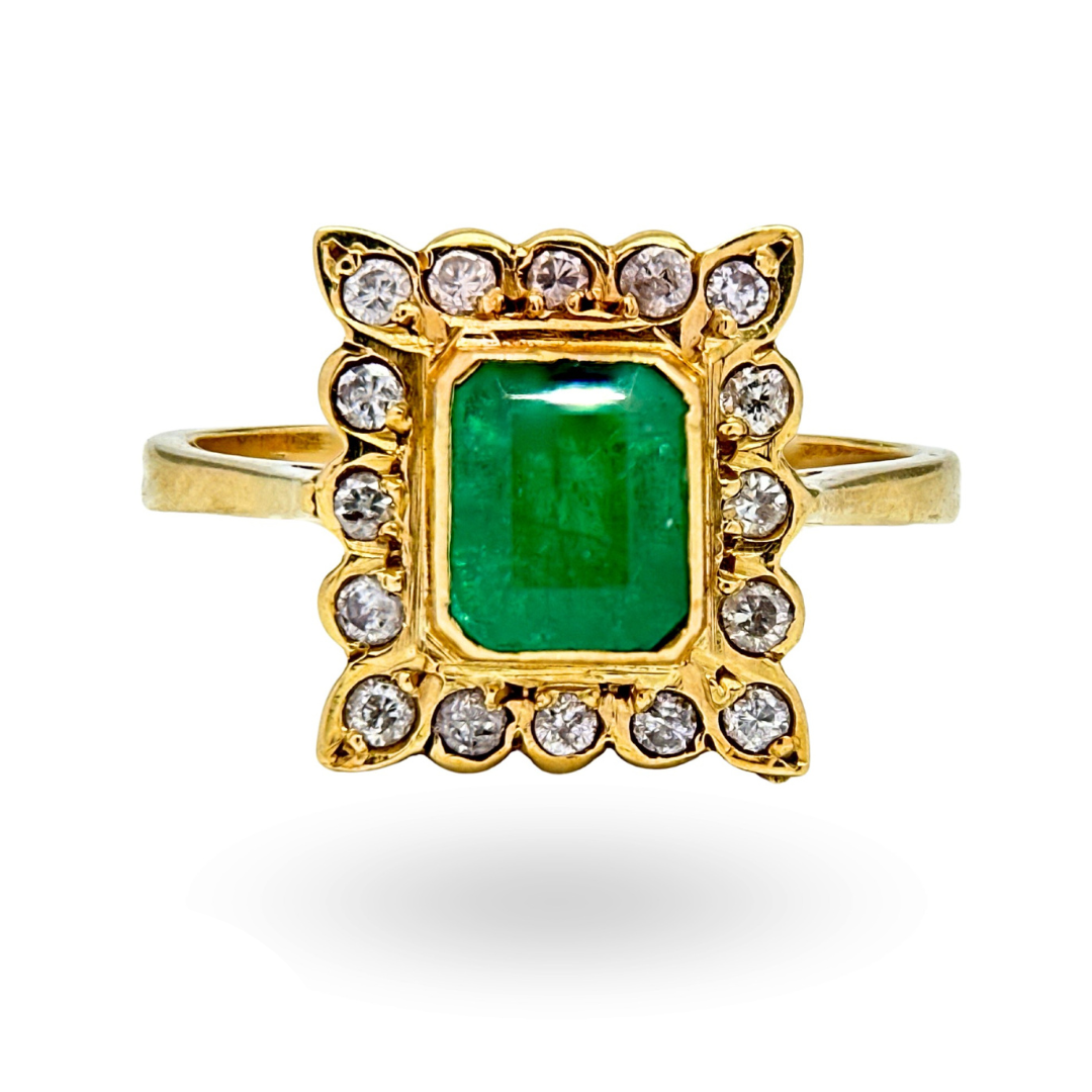 Emerald and Diamond Cluster Ring