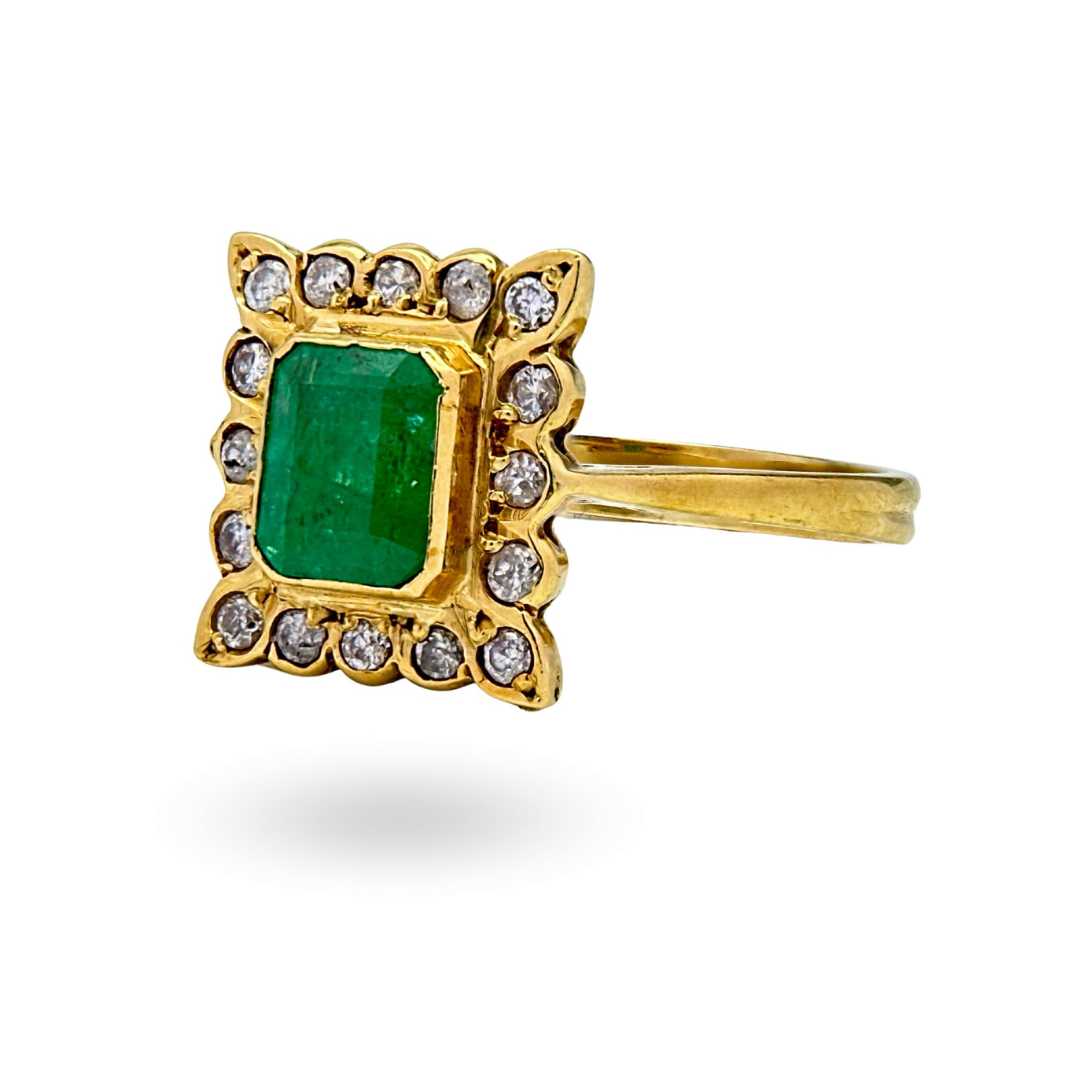 Emerald and Diamond Cluster Ring