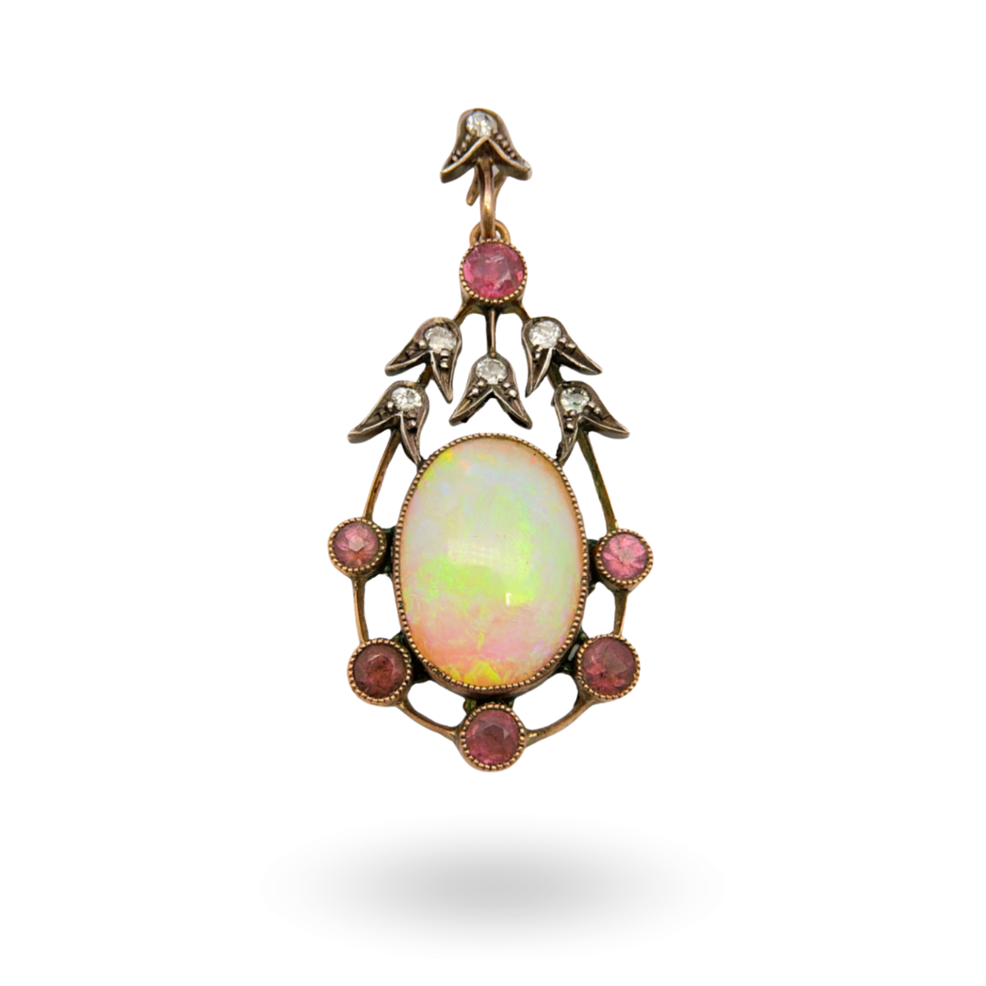 Antique Opal, Ruby and Diamond Pendant