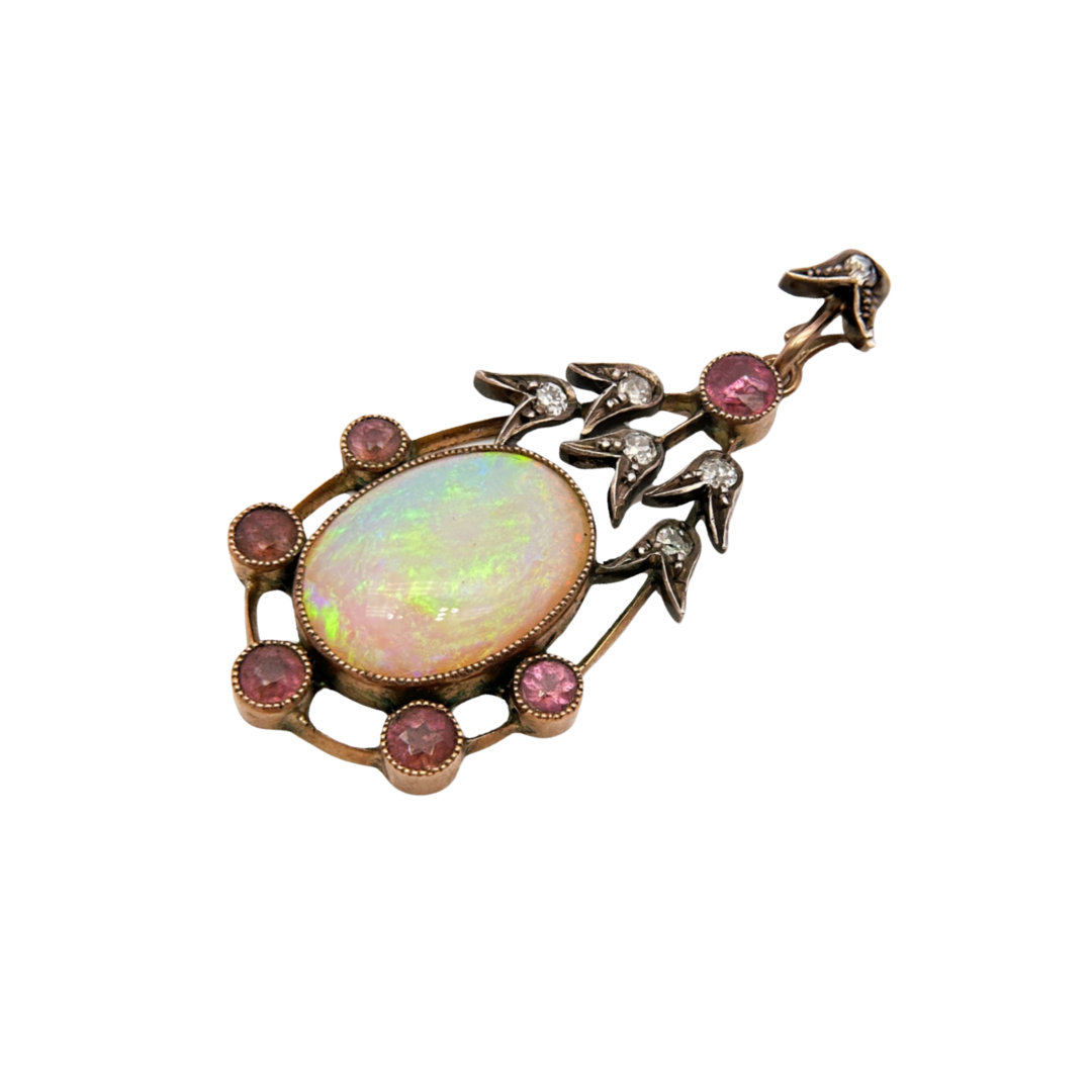 Antique Opal, Ruby and Diamond Pendant