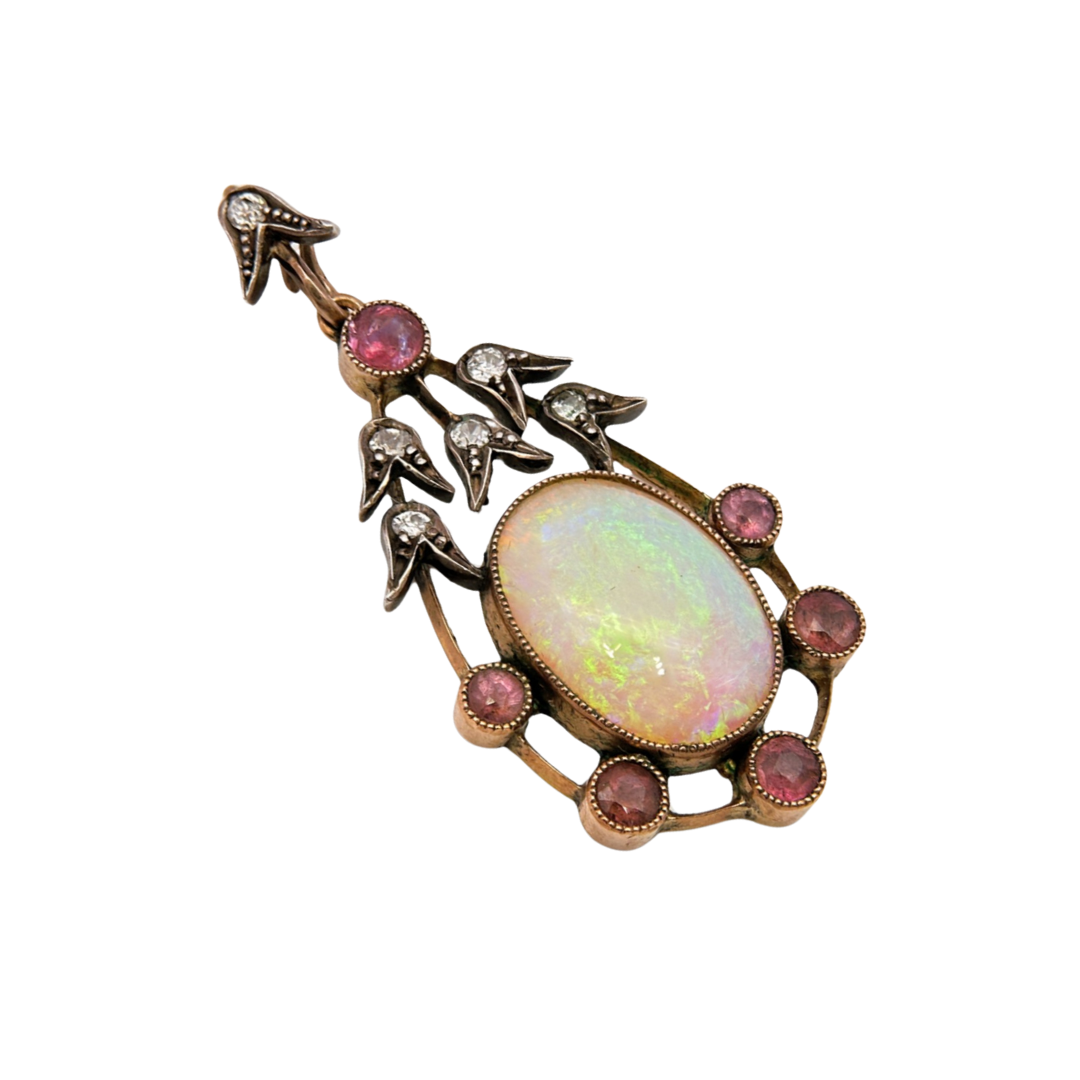 Antique Opal, Ruby and Diamond Pendant