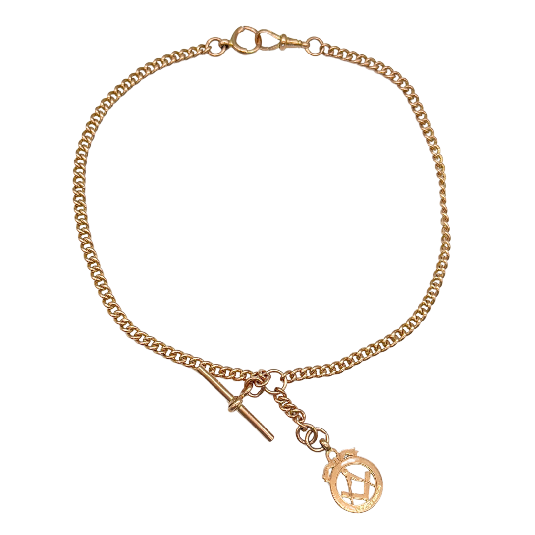Antique Gold Albert Chain with Masonic Charm