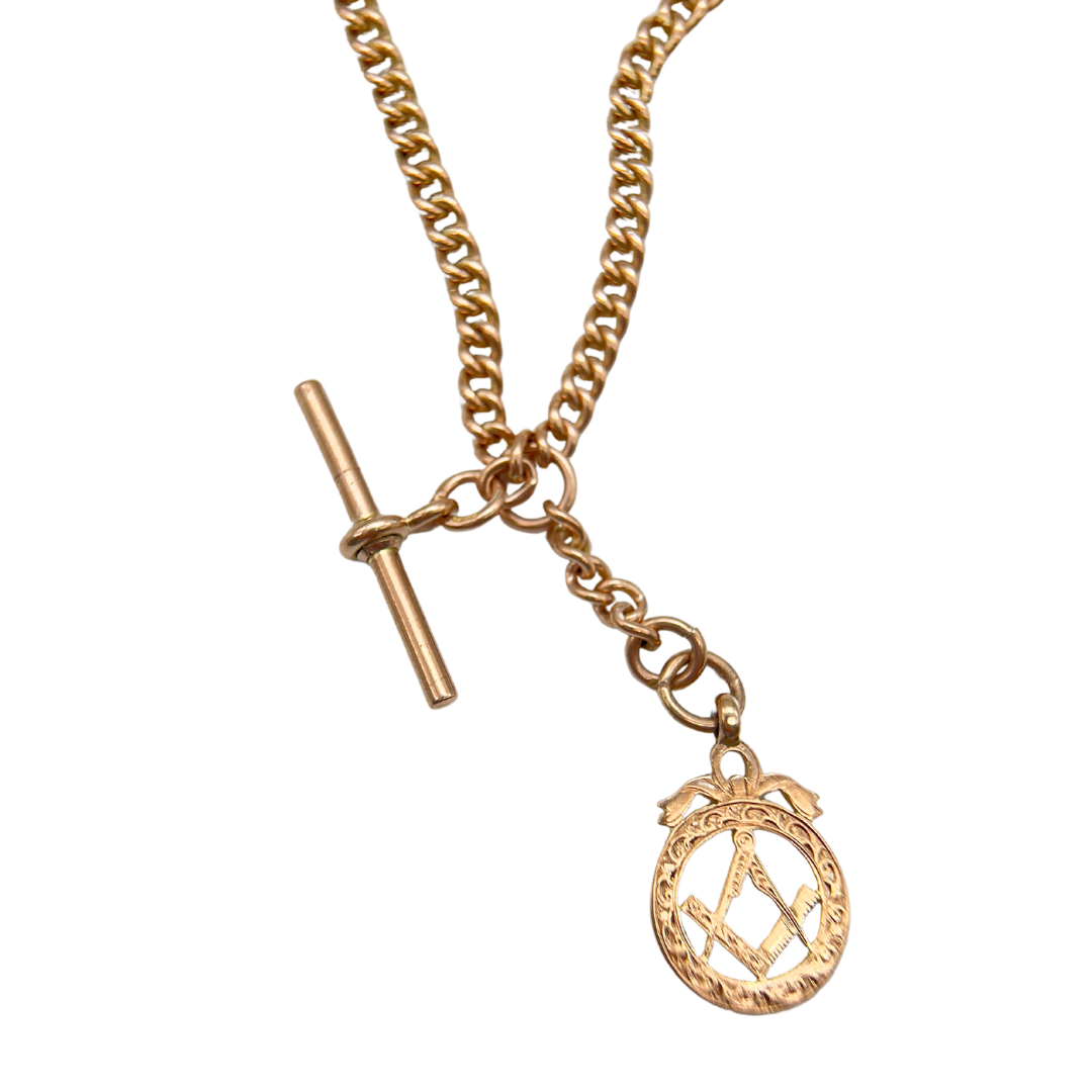 Antique Gold Albert Chain with Masonic Charm