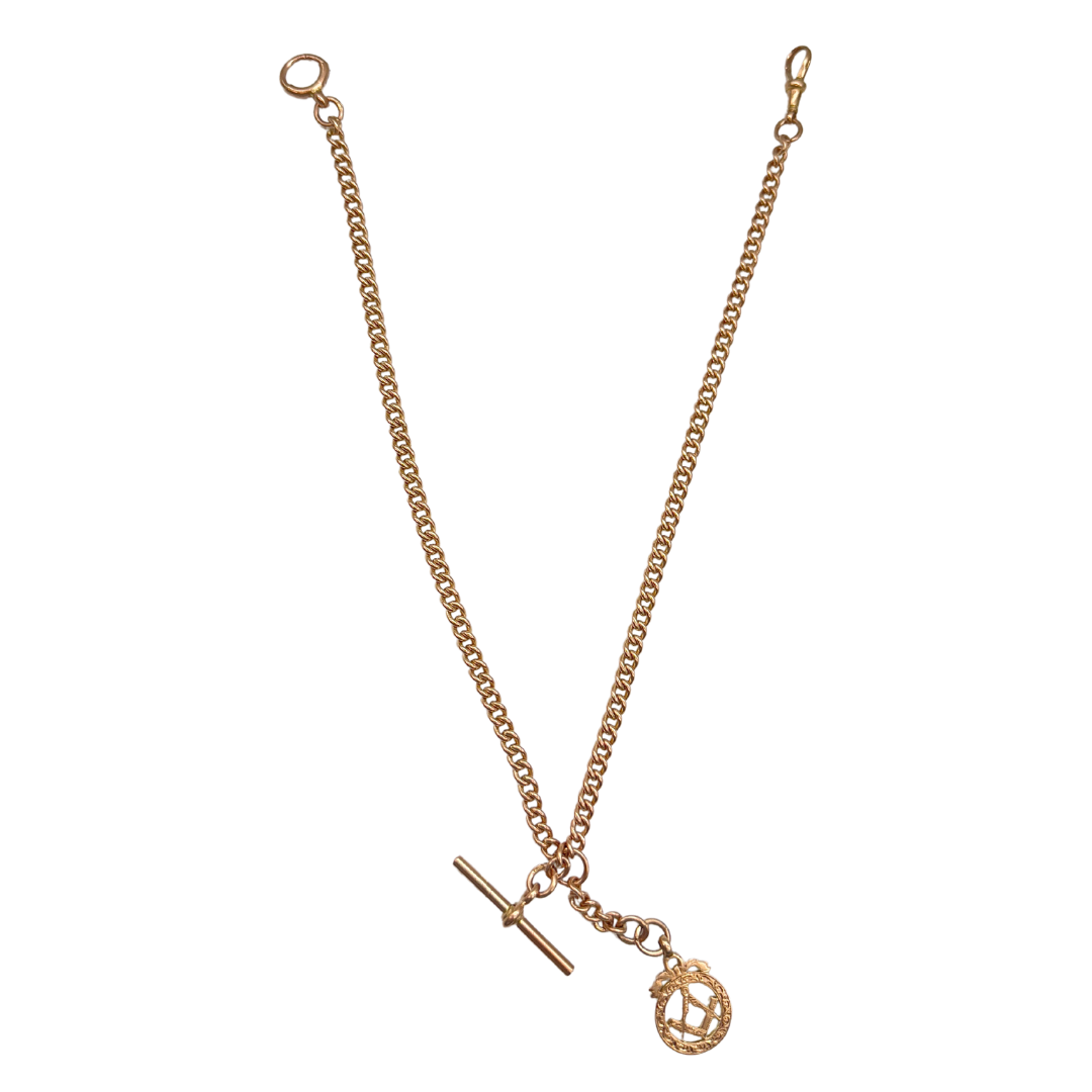 Antique Gold Albert Chain with Masonic Charm