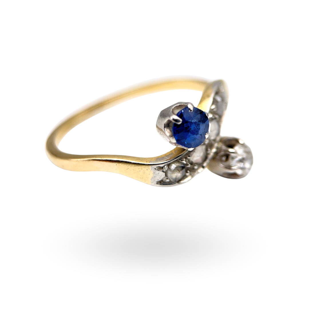 Antique Sapphire & Diamond Crossover Ring