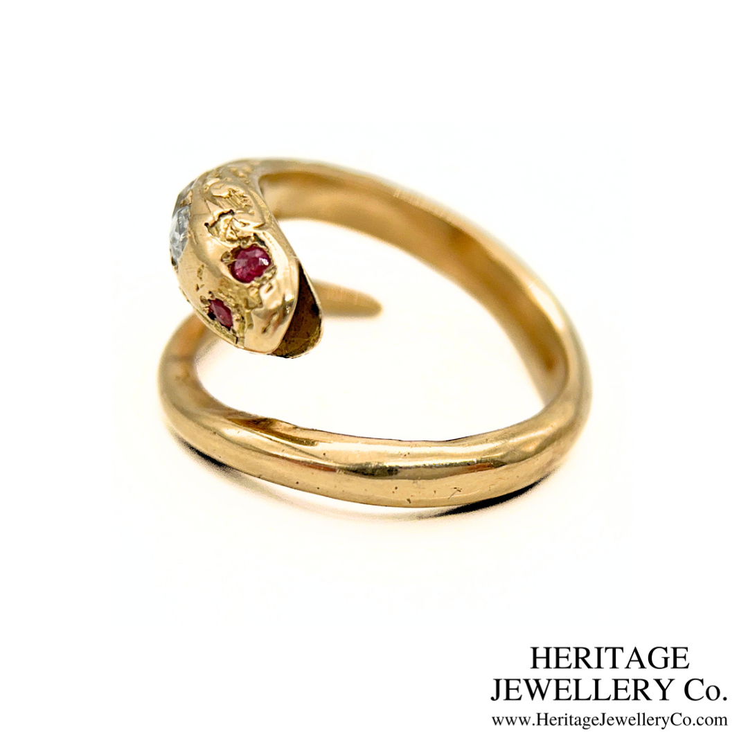 RESERVED - Antique Ruby and Diamond Snake Ring