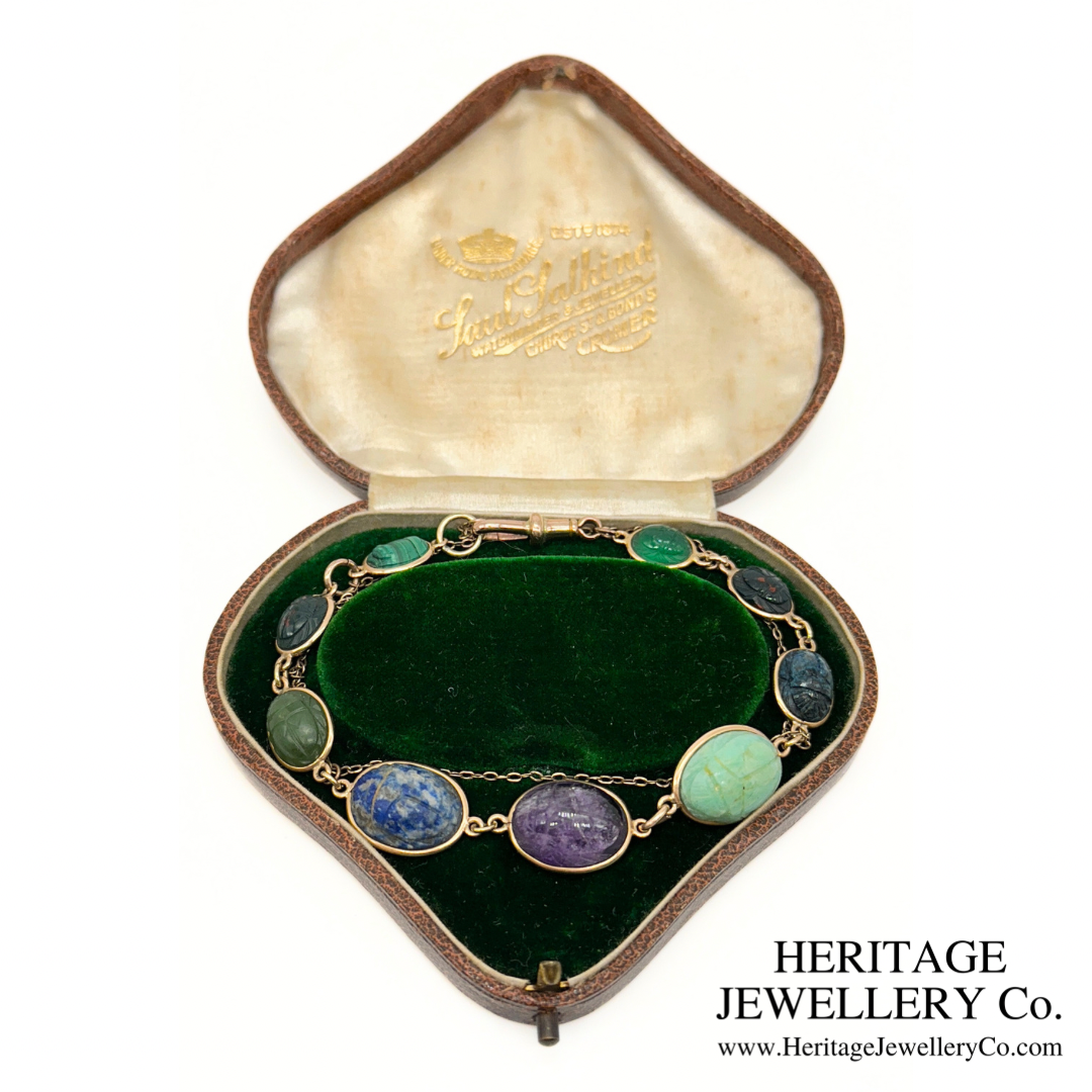 Victorian Egyptian Revival Gemstone Scarab Bracelet