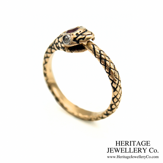 Antique Garnet Ouroboros Snake Ring (18ct gold)