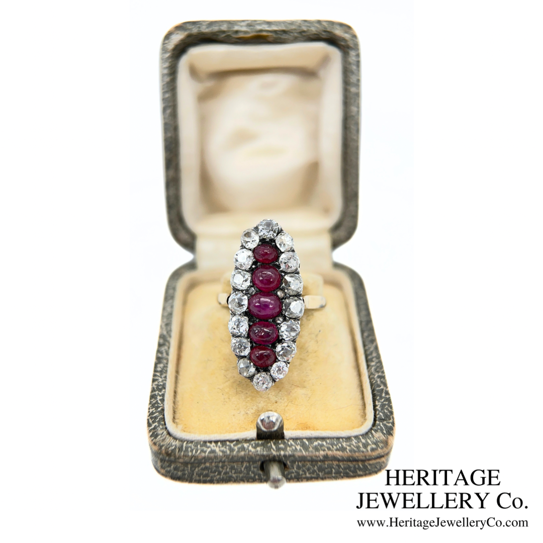 Antique Cabochon Ruby and Diamond Ring