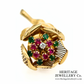 Emerald, Diamond and Ruby Flower Brooch by J. Lefevre