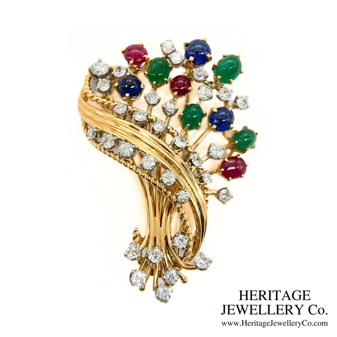 Retro Tutti Frutti Diamond and Gemstone Brooch
