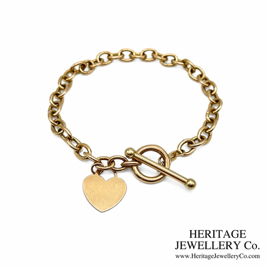 Vintage Gold Bracelet with Heart Charm and T-Bar