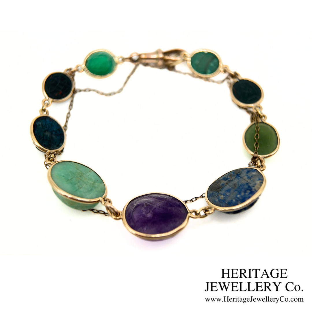 Victorian Egyptian Revival Gemstone Scarab Bracelet