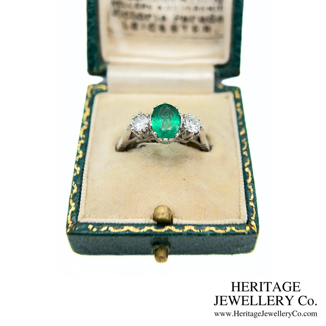 Emerald and Diamond 3-Stone Ring