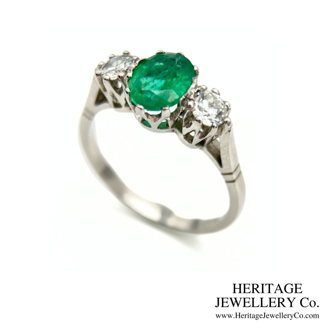 Emerald and Diamond 3-Stone Ring