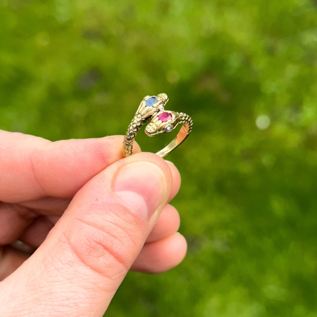 Antique Ruby & Sapphire Snake Ring