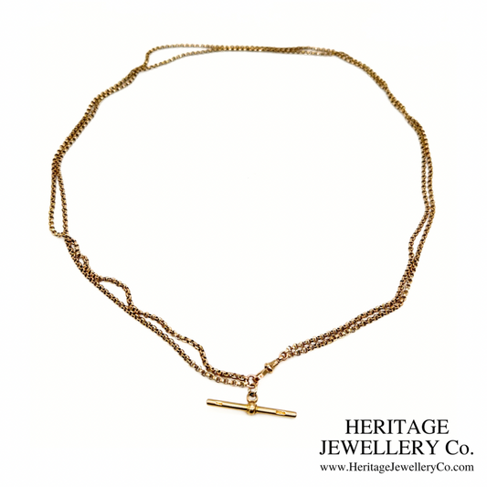 Antique Double Strand Long Guard Chain with T-bar