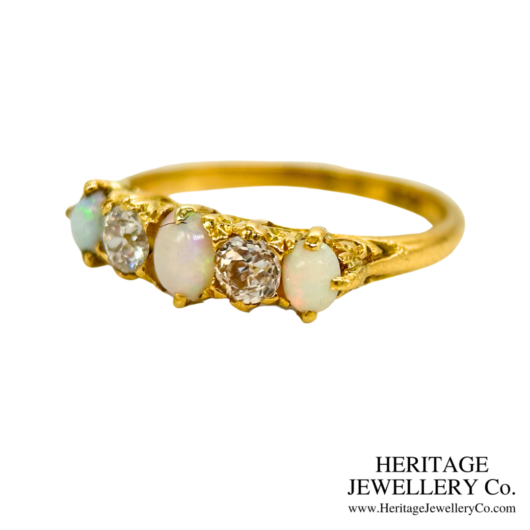 Antique Opal and Diamond 5-Stone Ring