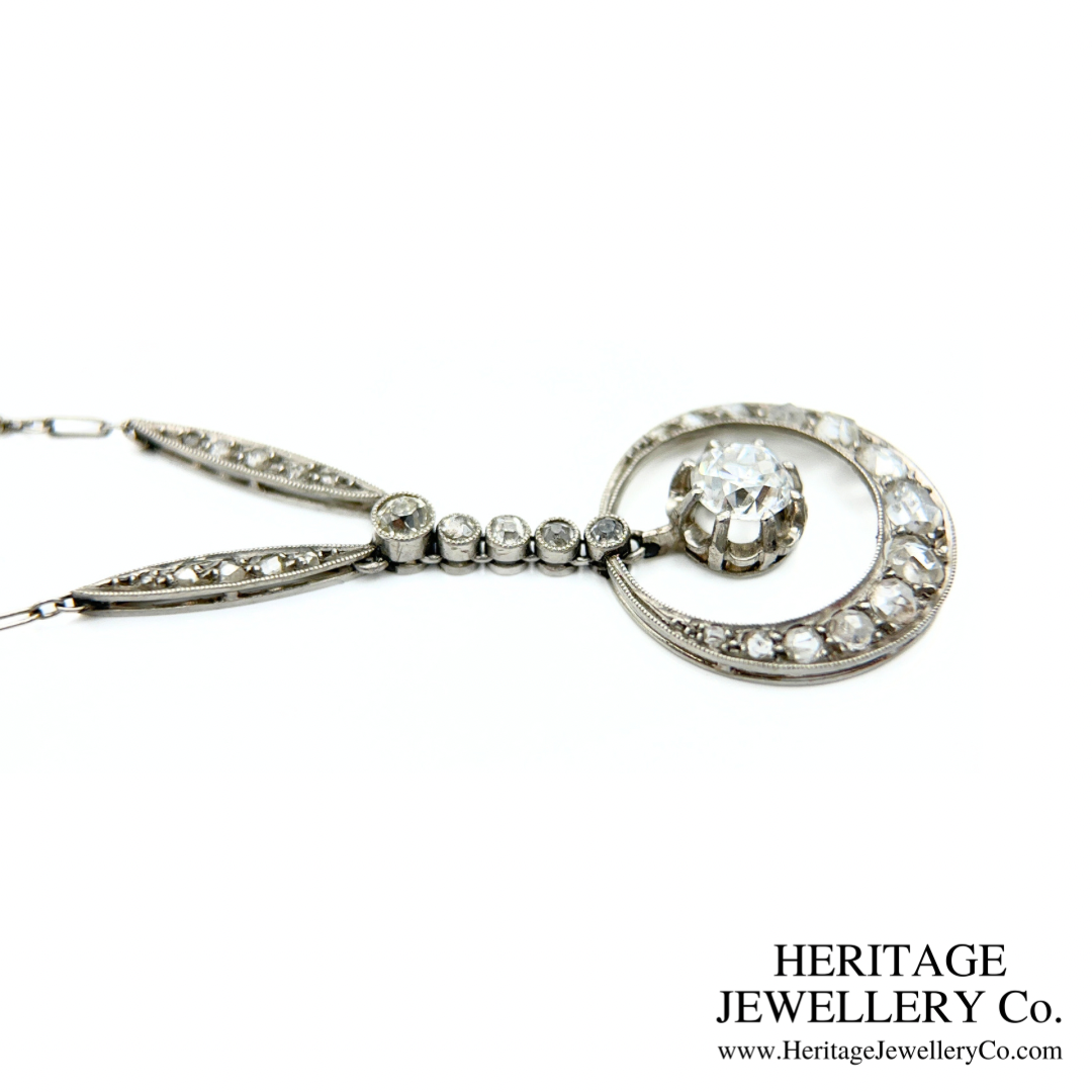 Art Deco Diamond Crescent Pendant Necklace