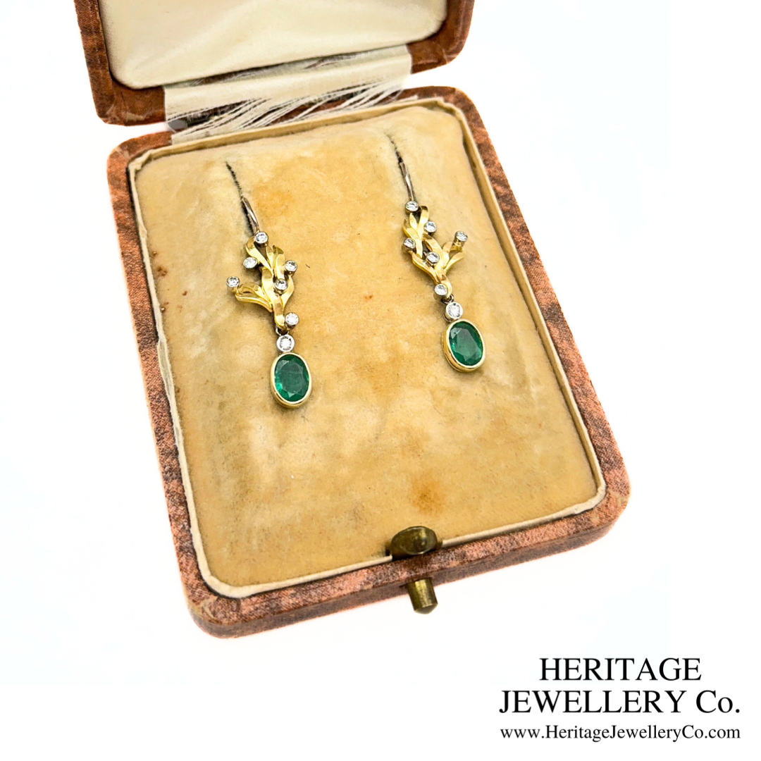 Fine Emerald and Diamond Drop Earrings (18ct Gold)