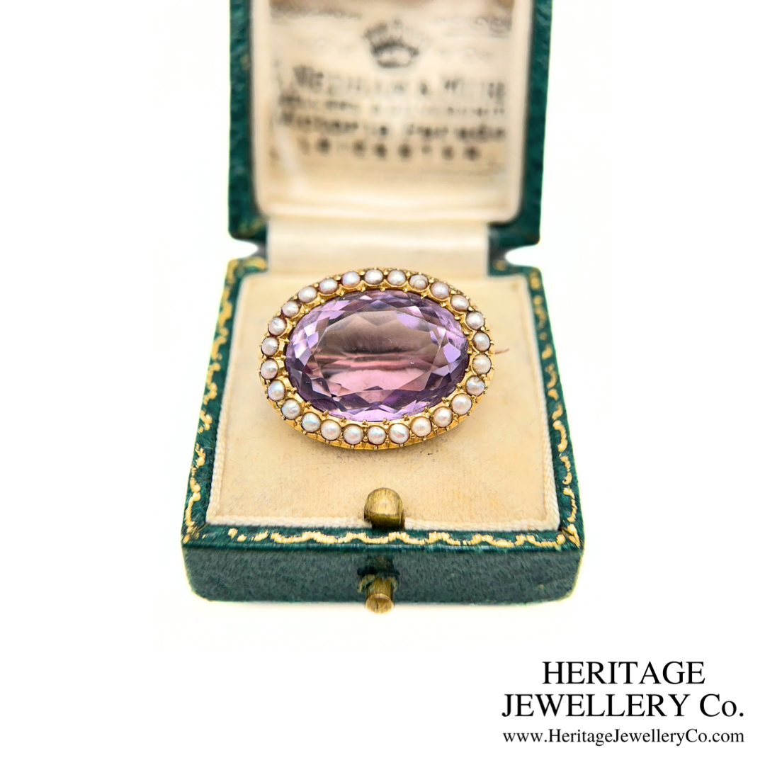 Victorian Amethyst and Pearl Brooch