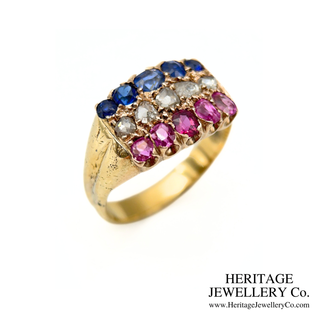 Victorian Ruby, Diamond and Sapphire Ring