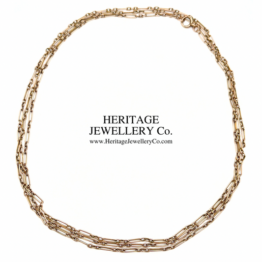 Antique Gold Long Guard Rolo & Trombone Chain (9ct Gold)