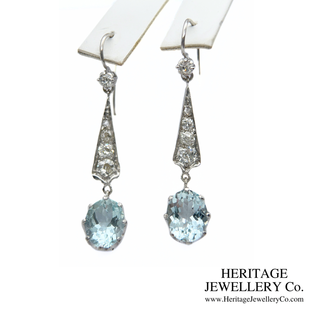 Art Deco Aquamarine and Diamond Earrings