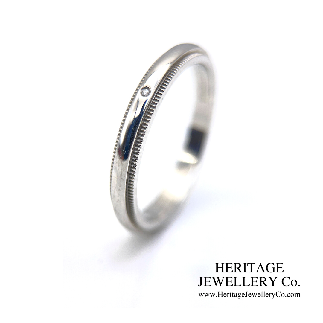 Tiffany & Co. Classic Platinum Milgrain Diamond Accent Band