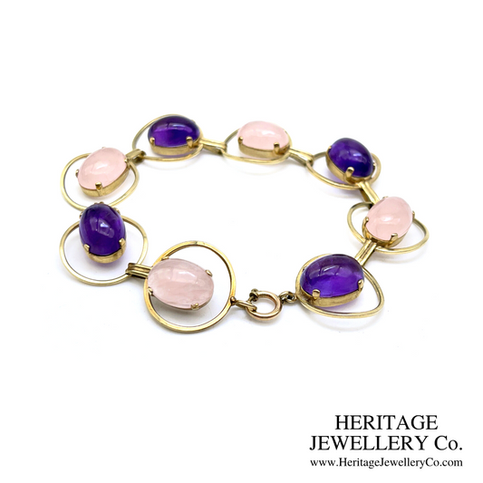Vintage Gold, Amethyst and Rose Quartz Bracelet