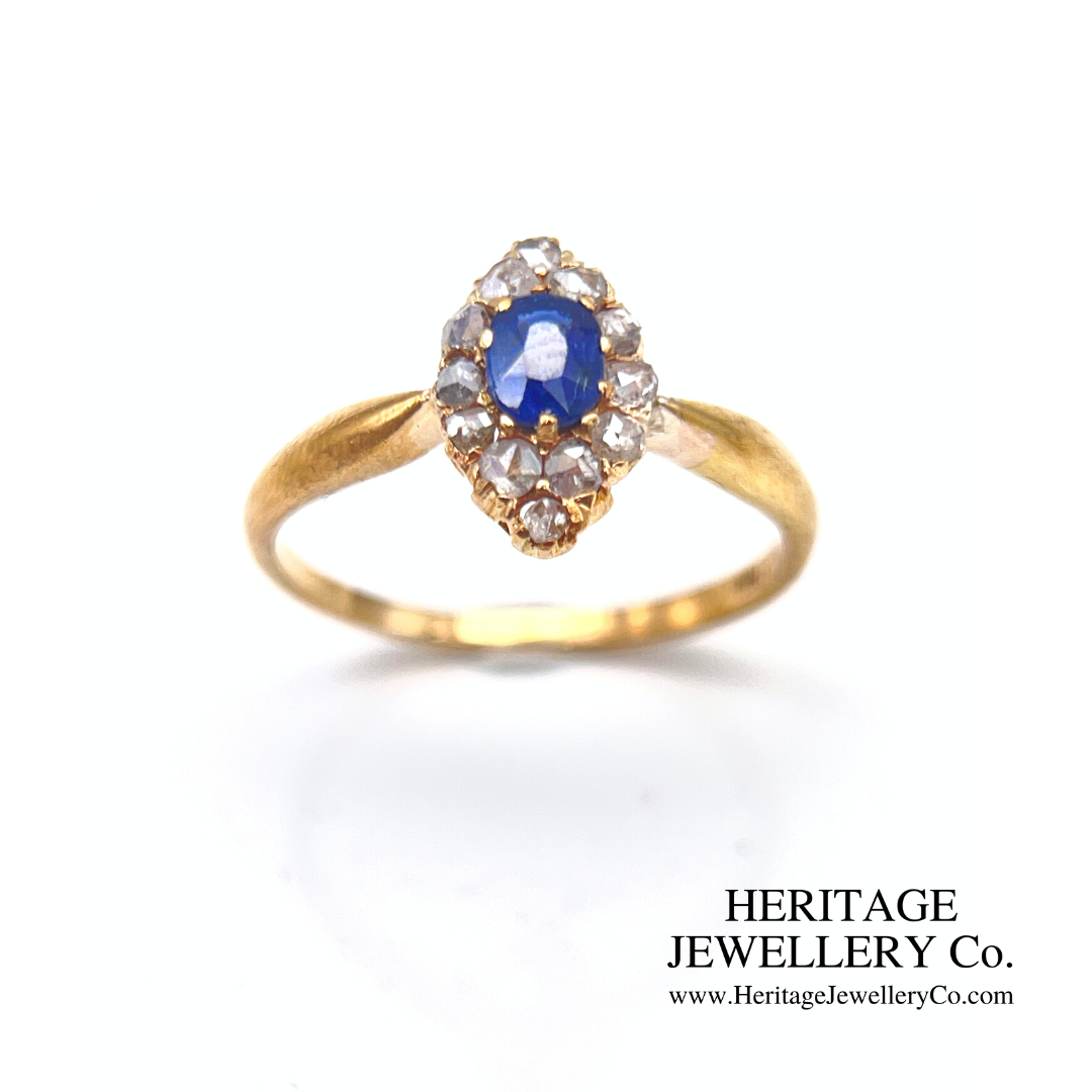 Antique Sapphire & Diamond Navette Ring