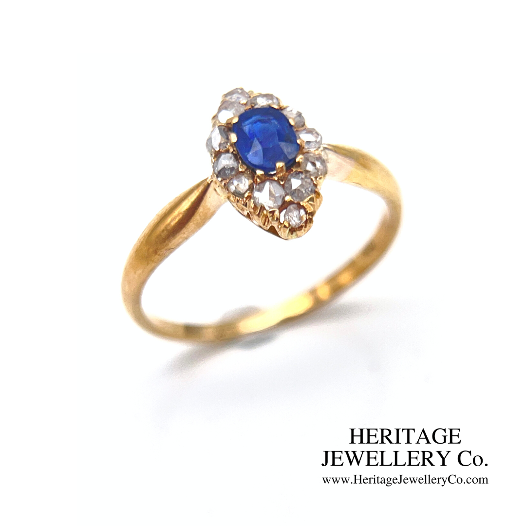 Antique Sapphire & Diamond Navette Ring