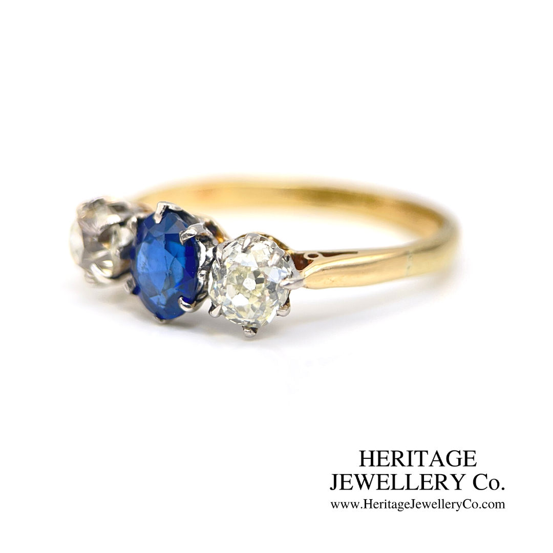 Antique Sapphire & Old Cut Diamond Ring