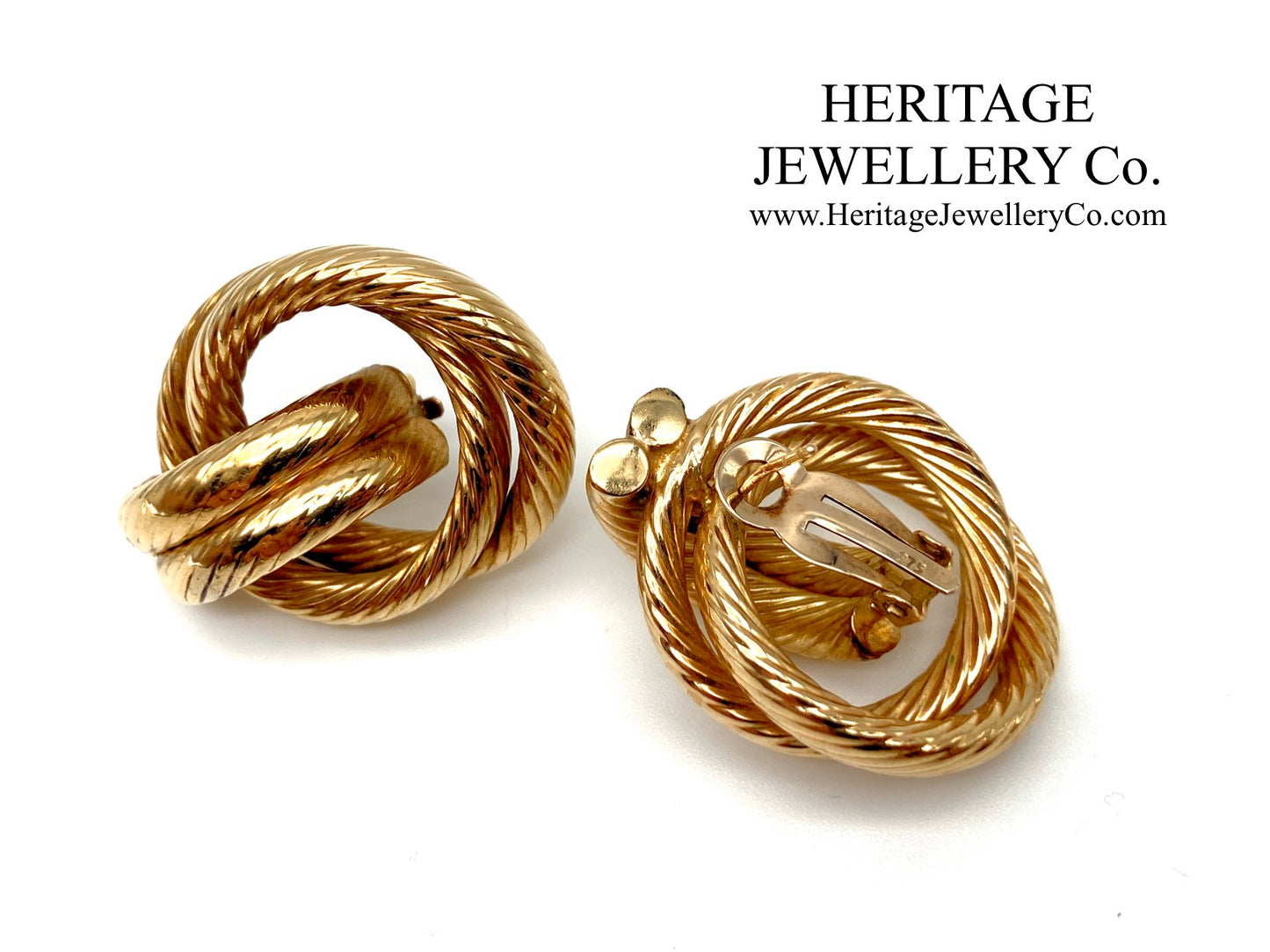 Large Vintage Gold Earrings with Rope Texture
