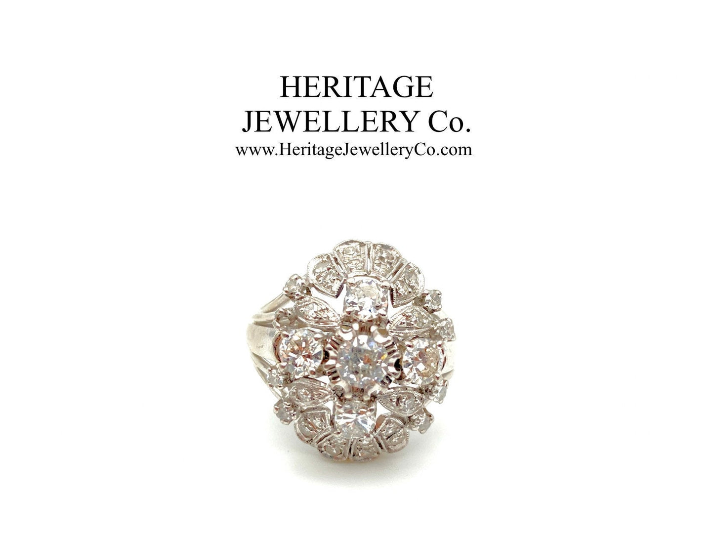 French Platinum & Diamond Retro Ring