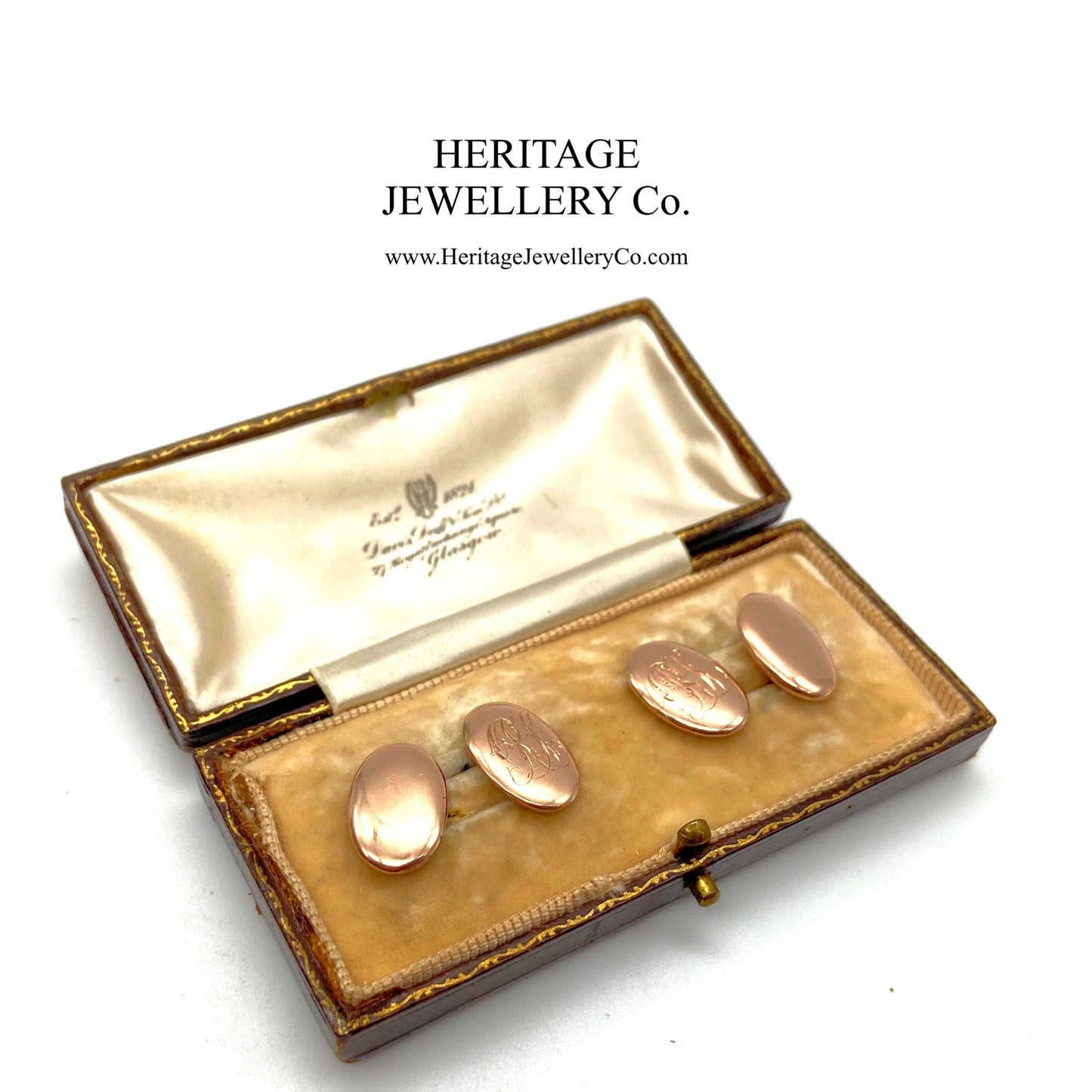 Victorian Rose Gold Cufflinks with Antique Box