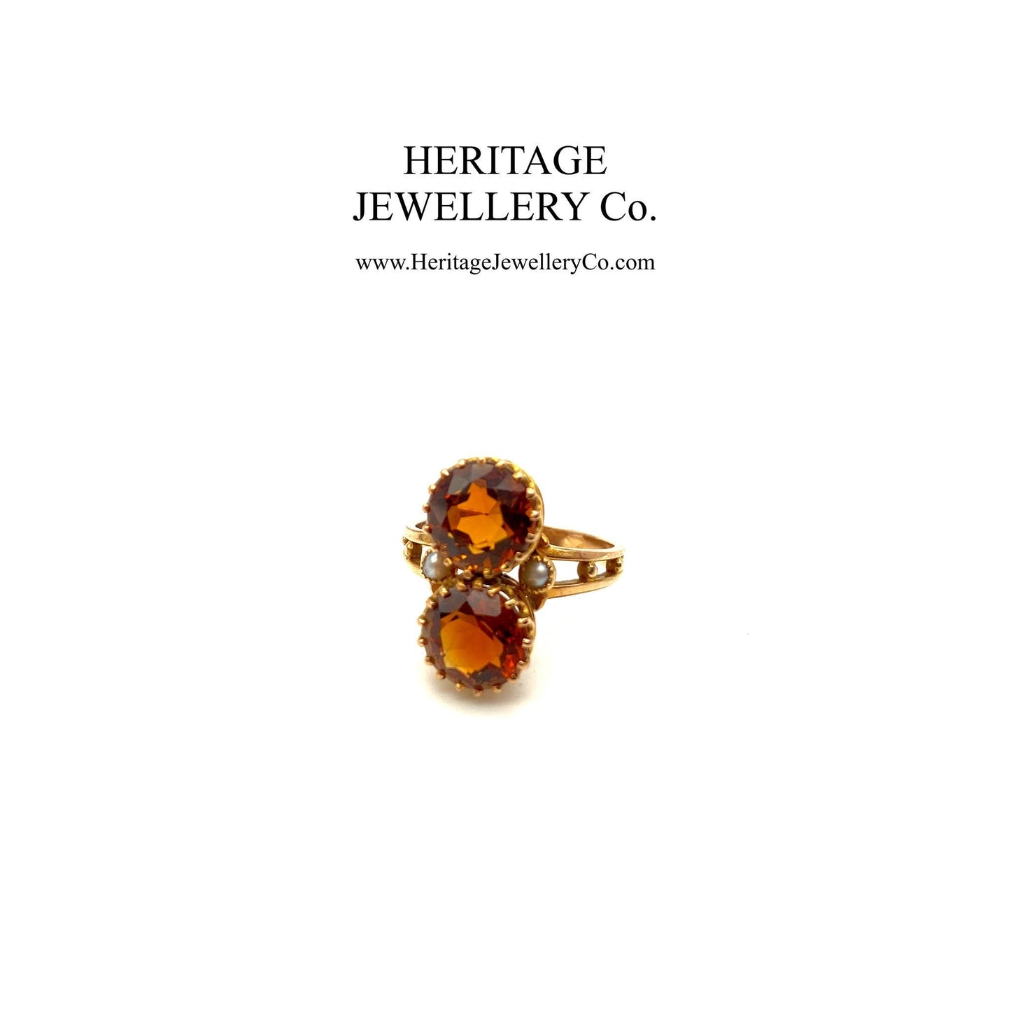 Antique French Citrine and Pearl Ring