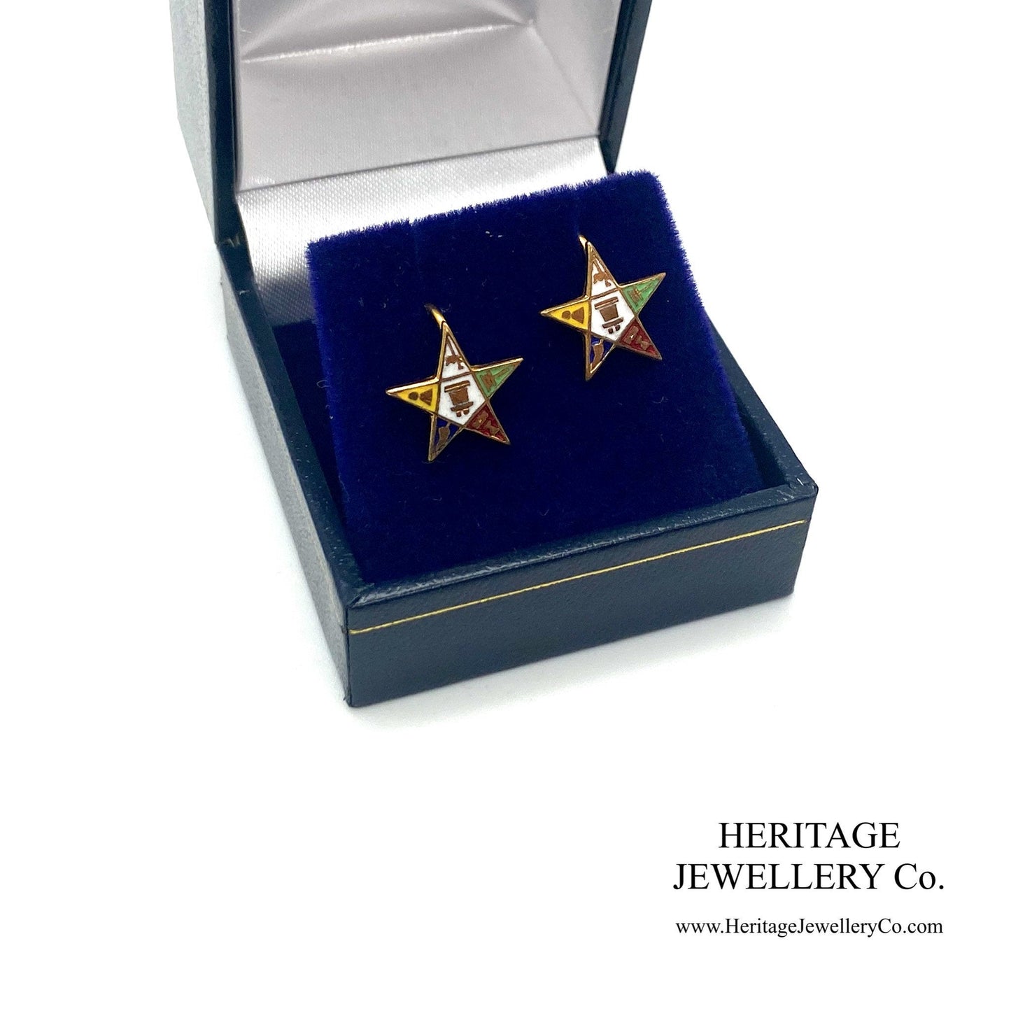 Vintage Masonic Gold and Enamel Earrings (Order of the Eastern Star)