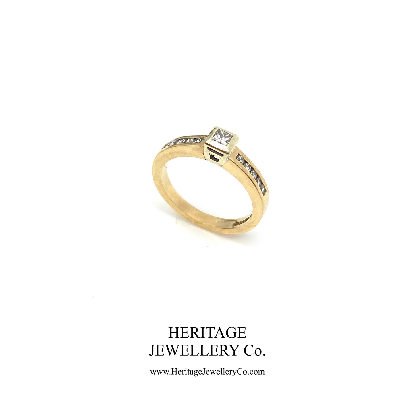 Square-Cut Diamond Ring with Diamond Shoulders