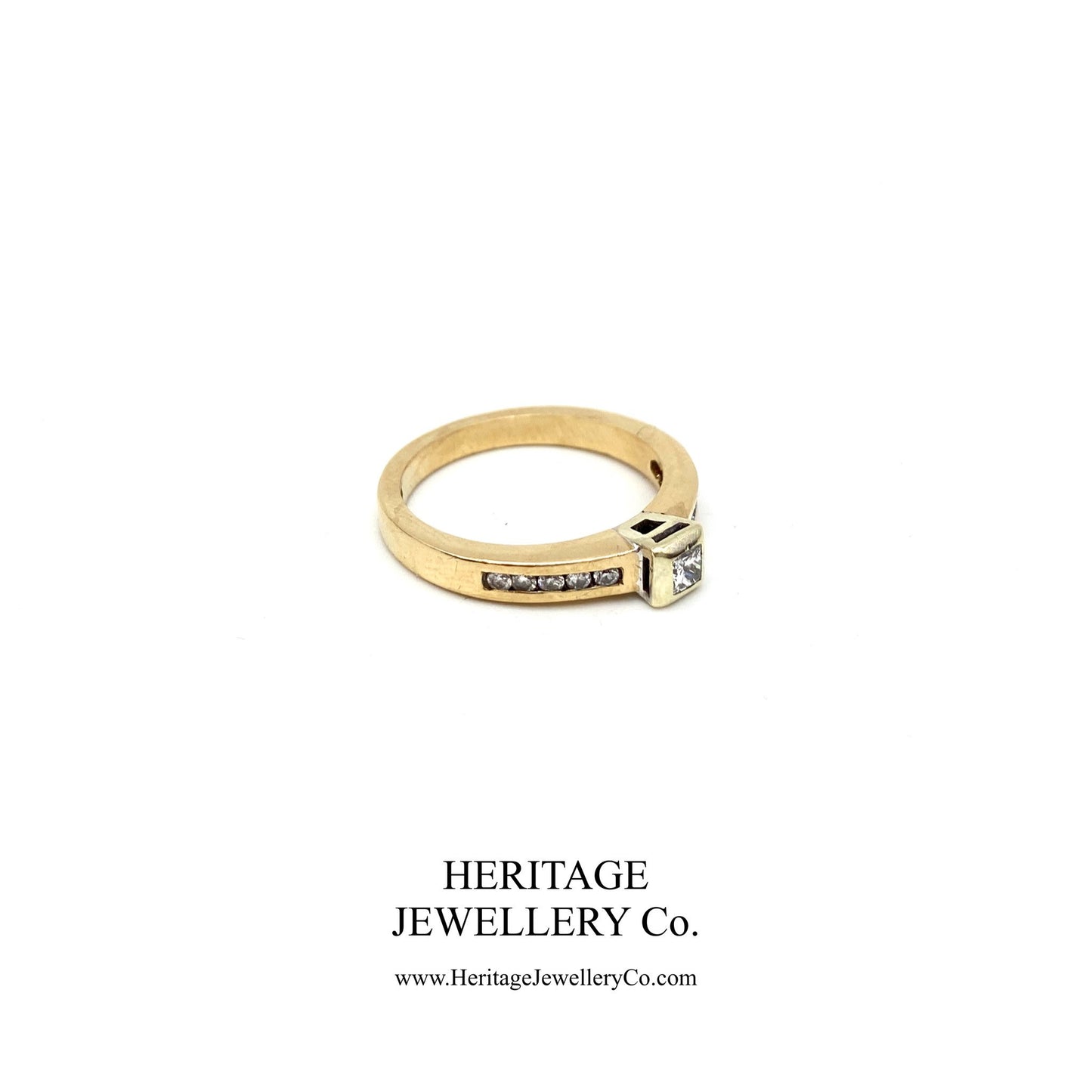 Square-Cut Diamond Ring with Diamond Shoulders