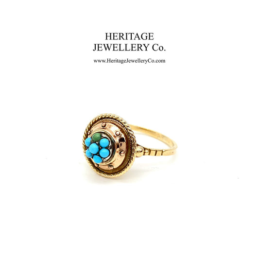 Georgian Turquoise Cluster Bombe Panel Ring (19th Century)