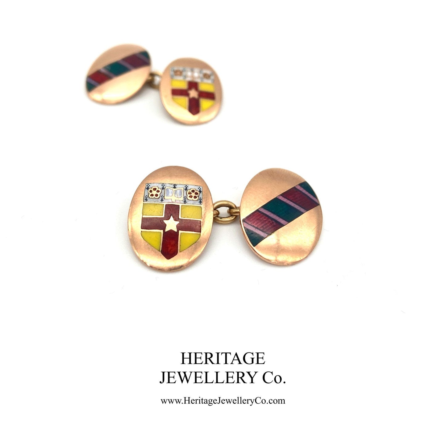 Victorian Rose Gold Cufflinks with Enamel and Antique Box
