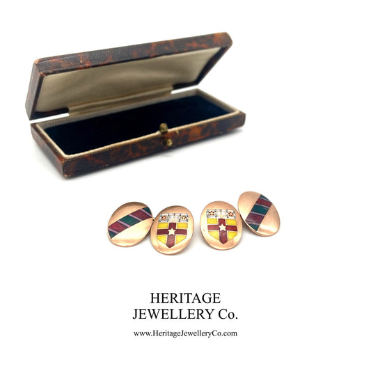 Victorian Rose Gold Cufflinks with Enamel and Antique Box