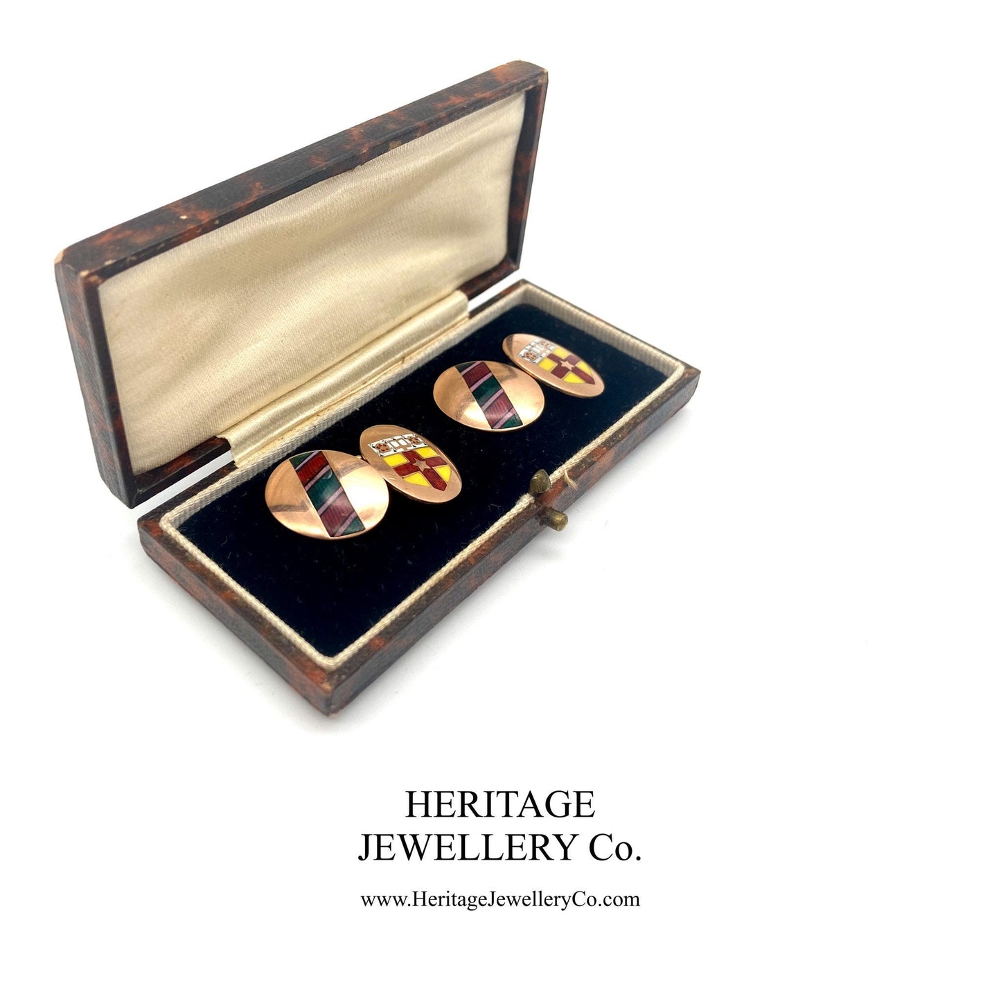 Victorian Rose Gold Cufflinks with Enamel and Antique Box