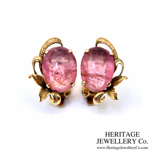 Antique Pink Tourmaline Earclips