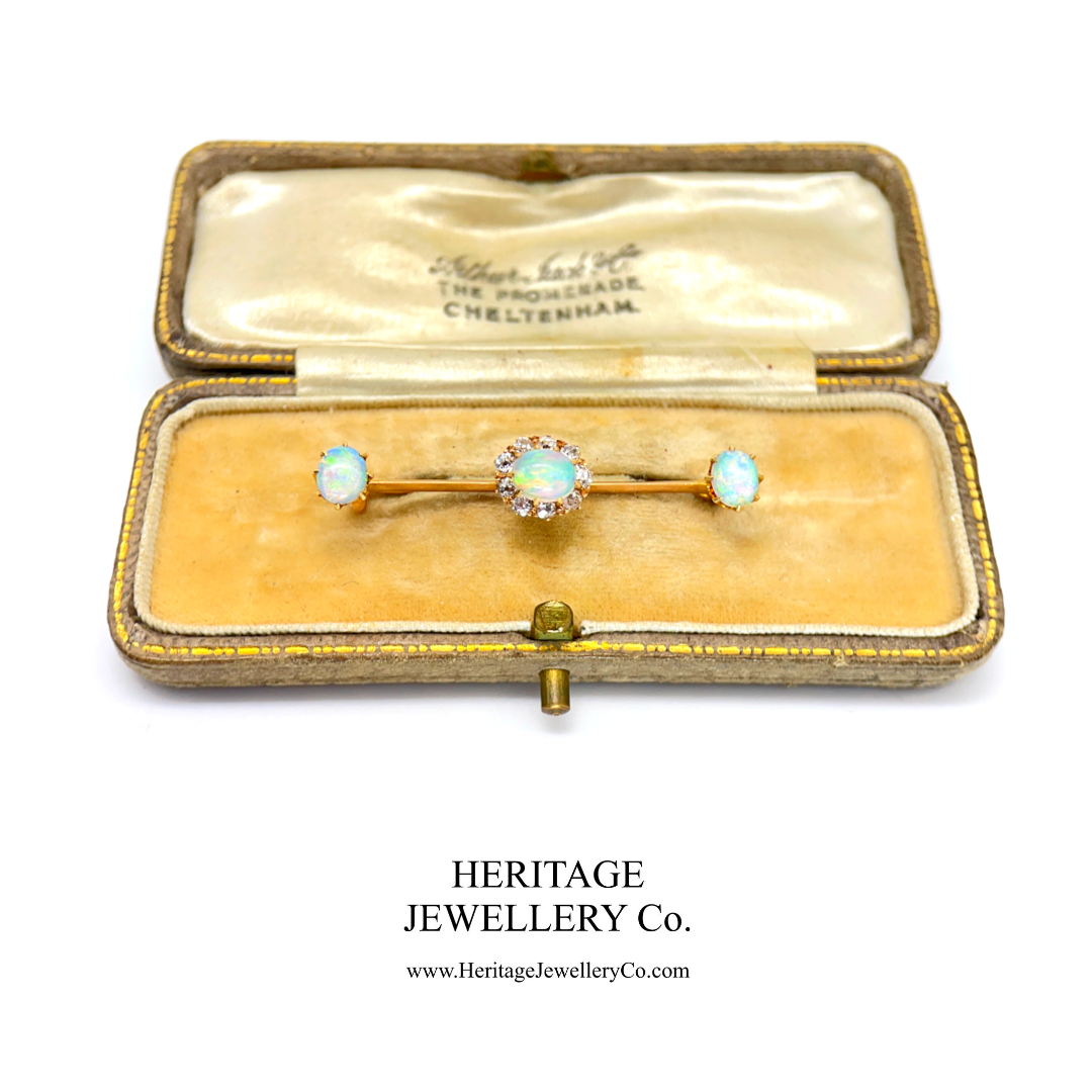 Antique Opal & Old Cut Diamond Brooch (18ct Gold)