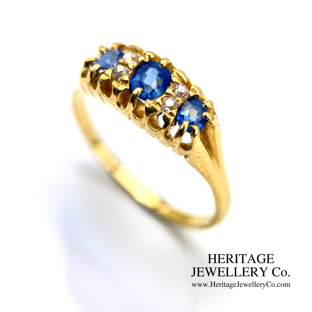 Antique Sapphire & Diamond 5-Stone Ring