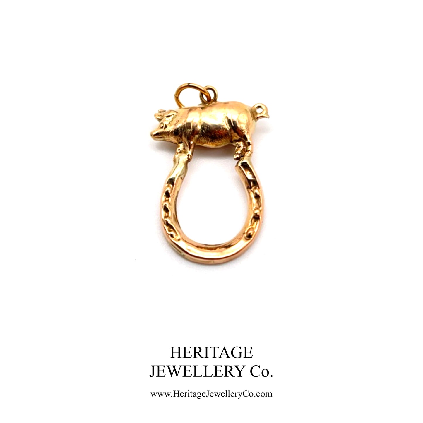 Victorian Pig and Horseshoe Lucky Pedant / Charm (9ct gold; c.1890-1900)