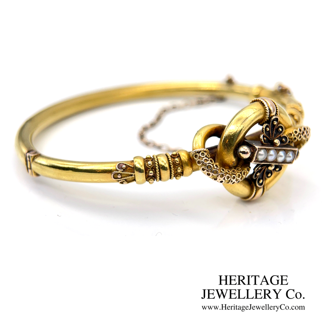 Early Victorian Gold & Pearl Bangle (18ct gold)